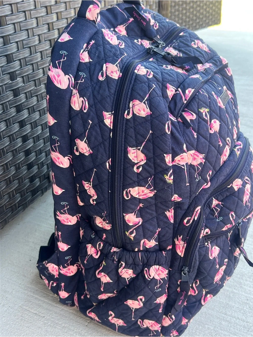 Vera Bradley Navy Backpack with Pink Flamingo Print